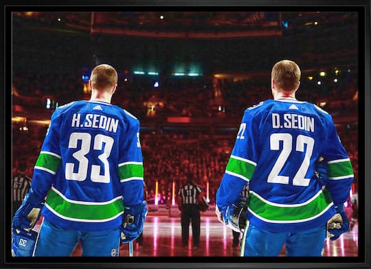 Henrik Sedin and Daniel Sedin 20" x 29" Framed Canvas Canucks Anthem-H 31.5" x 22.5"